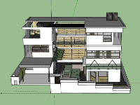 Biệt thự 3 tầng 26x22m mái bằng file sketchup