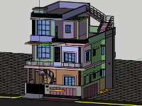 Biệt thự 3 tầng 9x15m model sketchup