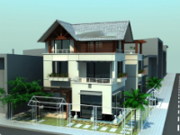 Biệt thự 3 tầng mái dốc diện tích 12.5x13.5m
