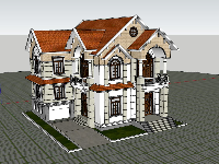 Biệt thự 3 tầng mái thái file sketchup