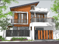 Biệt thự mái chéo 2 tầng 9.8x16m file sketchup