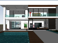 Biệt thự villa có hồ bơi 2 tầng file sketchup