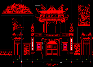 Chi tiết mặt đứng cổng Văn miếu Quốc tự Giám bằng Autocad