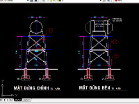 Đài nước, giàn sắt đựng bể nước cấp (bản vẽ autocad + dự toán)