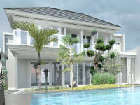 Dựng bao cảnh Sketchup 2019 biệt thự 2 tầng bể bơi sân vườn