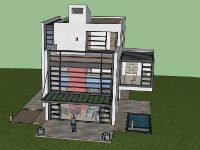 Dựng model sketchup bao cảnh nhà hàng 3 tầng kích thước 11.7x14.8m