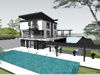 Dựng model sketchup mẫu thiết kế biệt thự 3 tầng