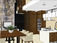 Dựng thiết kế 3d sketchup nội thất phòng bếp ăn