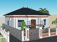 File 3D sketchup full nội + ngoại thất nhà 1 tầng mái Nhật 10x12m