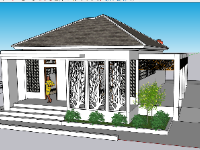 File 3d sketchup nhà 1 tầng mái nhật 10x14m