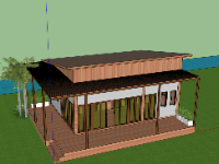 File 3d sketchup nhà gỗ 1 tầng 9.5x8.5m