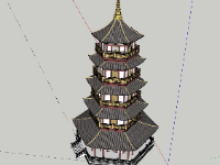 File 3d sketchup tháp lục giác 5 tầng 9.5x9.5m