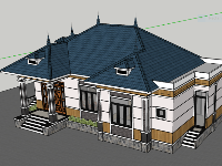 File autocad và file sketchup Biệt thự 1 tầng mái Nhật 10.7x17.6m