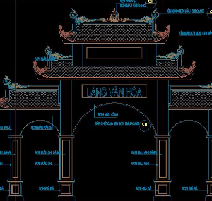 File cad Bản vẽ cổng làng 3 tầng chi tiết và đẹp