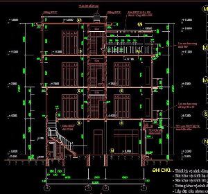 File cad Bản vẽ kiến trúc nhà dân kinh doanh 4 tầng