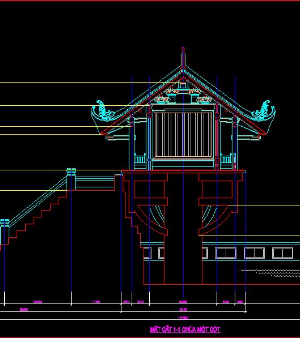 File cad bản vẽ mặt đứng, mặt bằng chùa một cột