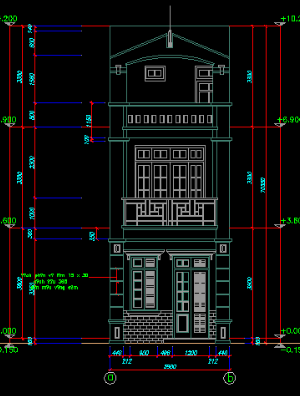 File cad bản vẽ Nhà dân 3 tầng kích thước 4x12 m