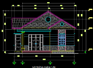 File cad Biệt thự (trệt) 10x11 đầy đủ chức năng sử dụng mặt bằng, mặt cắt, mặt đứng