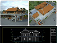 File cad hồ sơ thiết kế chùa Phúc Lộc 2 tầng diện tích 21x30m