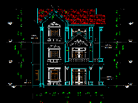 File cad kiến trúc kết cấu biệt thự tân cổ điển 3 tầng kích thước: 12.12x10.44m