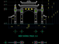 File CAD KIẾN TRÚC + KẾT CẤU Cổng Làng rộng 12.46m