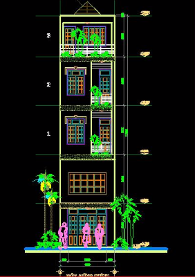 File cad kiến trúc+ kết cấu nhà lô phố 4x18m