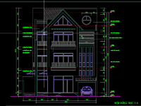 File cad kiến trúc Nhà ở 3 tầng 1 lửng kích thước 12.6x10.97m