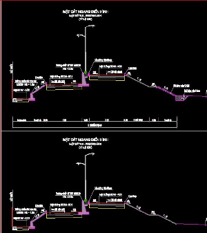 File cad mặt cắt ngang điển hình đê sông Hồng kết hợp đường giao thông