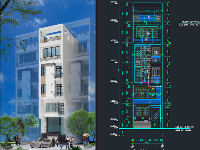 File cad Mẫu nhà phố 5 tầng 5.1x11.94m full. Đầy đủ Kiến trúc, Nội thất