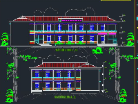 File cad nhà lớp học trường tiểu học 2 tầng kt 22.45x34.8m