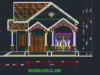 File cad nhà mái thái 1 tầng có gác lửng 10x16m