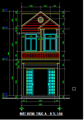 File cad Nhà Phố 2 tầng được thiết kế đầy đủ các hạng mục kiến trúc ngôi nhà