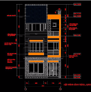 File cad nhà phố 3 tầng Kt 6.5mx11m  bao gồm: Mặt bằng- Mặt đứng- Mặt cắt