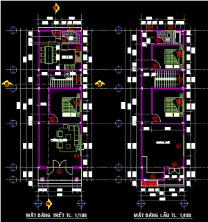 File cad Nhà phố (lầu) đầy đủ chức năng sử dụng mặt bằng, mặt cắt, mặt đứng