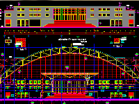 Bản vẻ thiết kế kiến trúc nhà thi đấu thể dục thể thao 5000 chổ full kiến trúc