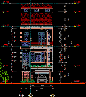 File cad Thiết kế nhà phố 3 tầng kích thước 6x20m.(Gồm: KT+KC)