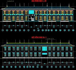 File cad Trường học nhà 2 tầng 10 phòng full kiến trúc, kết cấu, điện nước