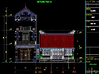 File cad và sketchup Bản vẽ nhà thờ 3 gian 7.43x6.17m, liền kề nhà ở 3 tầng 5.32x11m 