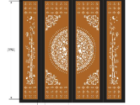 File cnc cổng 4 cánh trống trúc và hoa