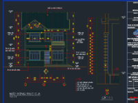 File dwg biệt thự nhà phố 2.5 tầng kích thước 9.6x15.5m (Kiến trúc, kết cấu)