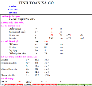 File excel Tính xà gồ thép đủ loại (thép hình, thép hộp). Trường hợp xà gồ có ty giằng và không ty giằng