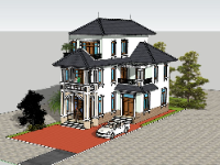 File mẫu biệt thự 3 tầng model sketchup