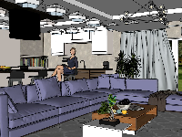 phối cảnh phòng khách,File sketchup phòng khách hiện đại,phòng khách model su,thiết kế phòng khách đẹp