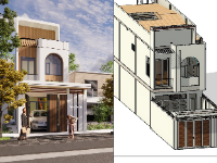 File revit full kiến trúc, kết cấu, điện nước mẫu nhà phố 2 tầng 5x17m