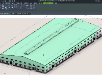 File revit nhà xưởng với kết cấu khung thép 2 tầng 60x124m