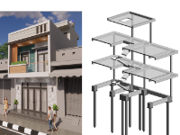 File Revit và sketchup Nhà phố 2 tầng 5x12m 