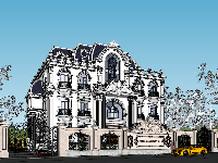 File Sketchup 2020 Dựng bao cảnh đầy đủ Ngoại thất Biệt thự Lâu đài Tân cổ điển