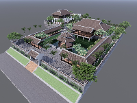 File sketchup 2020 thiết kế tổng quan ngôi chùa cổ