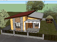 File sketchup 3d nhà 1 tầng mái lệch 7.5x15m