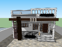 File sketchup biệt thự 1 tầng 7x8m